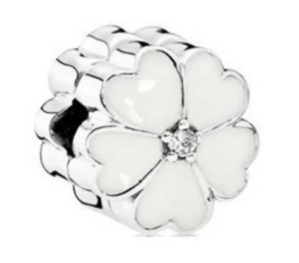 Onhand Best Seller Charm (s0925): Silver White Primrose Clip