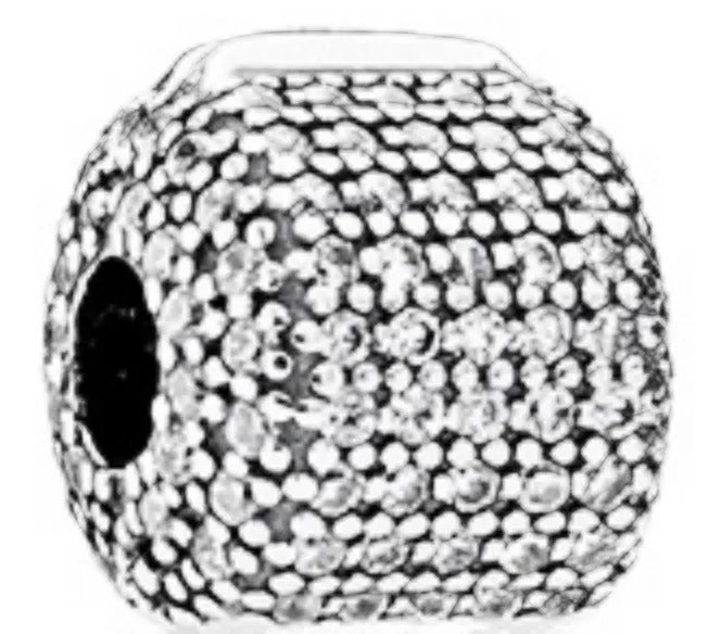 Onhand Best Seller Charm (s0967): Silver Pave Barrel With Clear Cz Clip