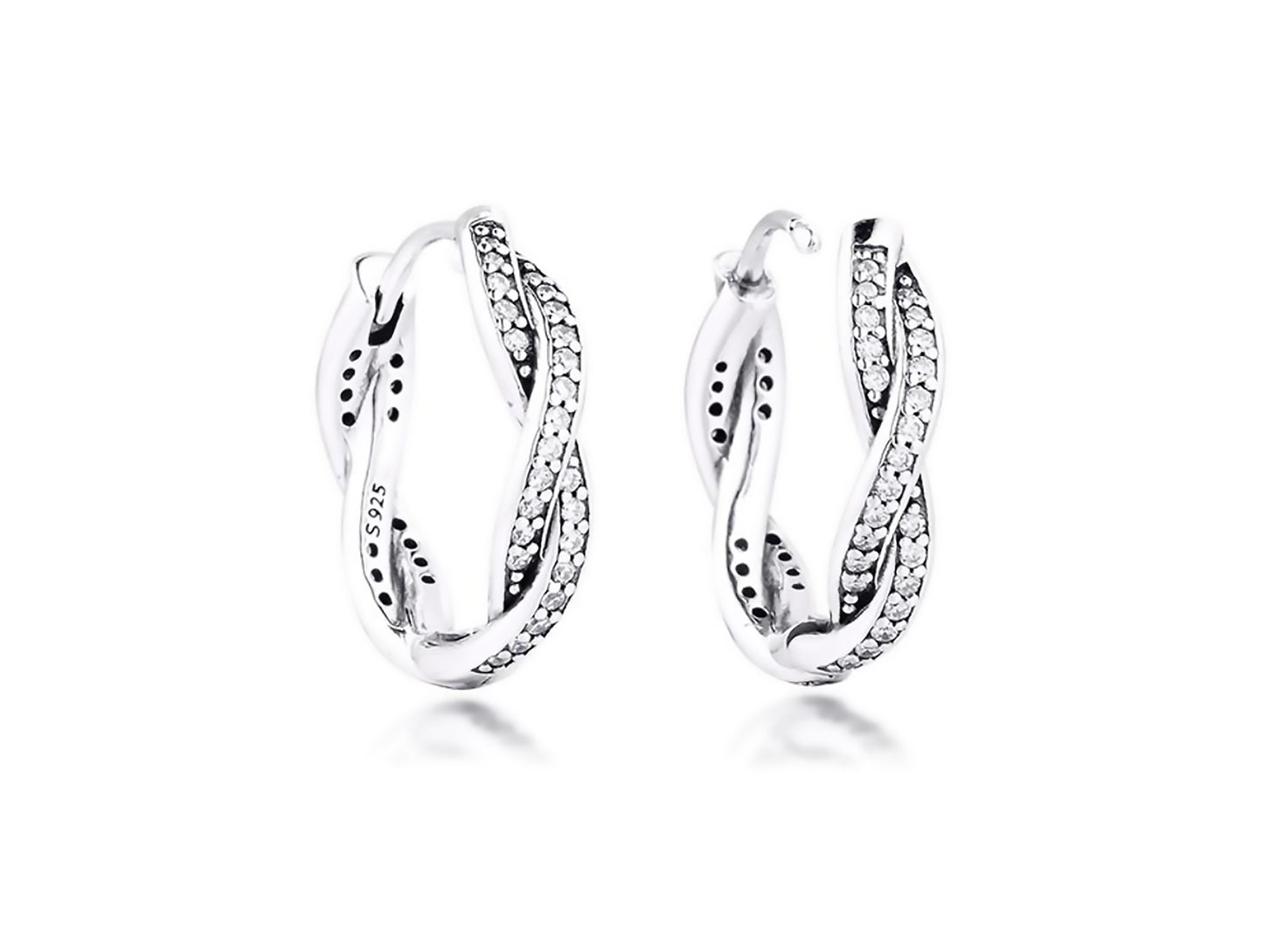 Onhand Best Seller (e638): Silver Braided Earring Hoops with Clear Cz