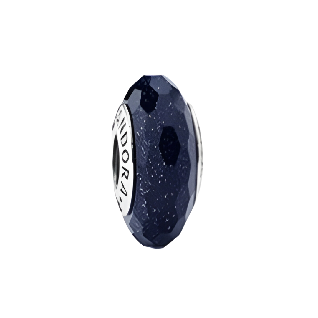 Onhand Best Seller Charm (m1007-B-B): Abstract Faceted With Aventurescent Midnight Blue Murano