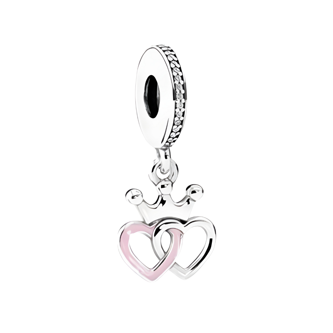 Onhand Best Seller Charm (s1050-B-B): Crowned Hearts, Orchid Pink Enamel & Clear Cz