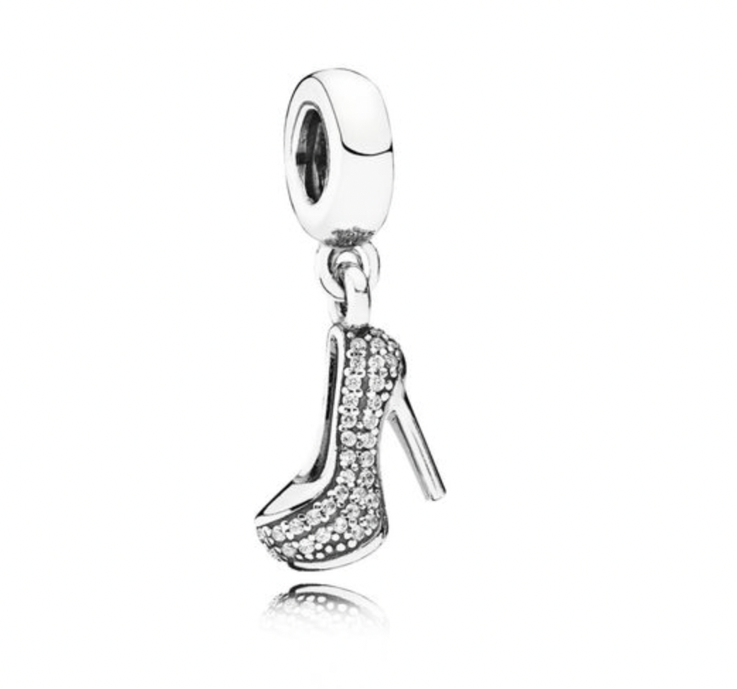 Onhand Best Seller Charm (s0755): Silver Stiletto Dangle With Clear Cz Girly