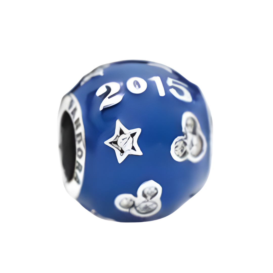 Onhand Best Seller Charm (s998-B-B): Silver New Disney Park Exclusive 2015 Edition Mickey Star Blue Bead