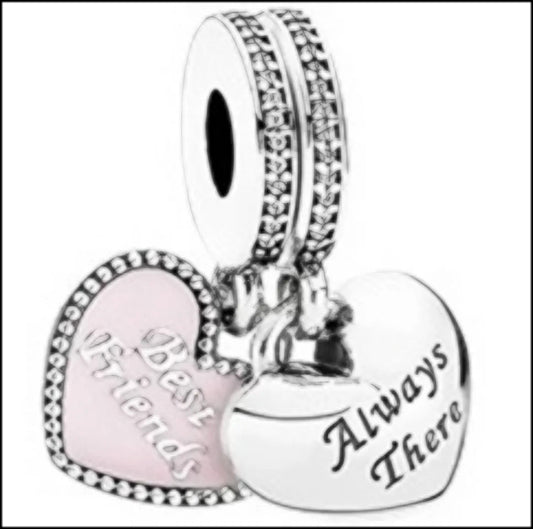 Onhand Best Seller Charm (s1025): Silver Best Friends With Soft Pink Enamel And Clear Cz Dangle