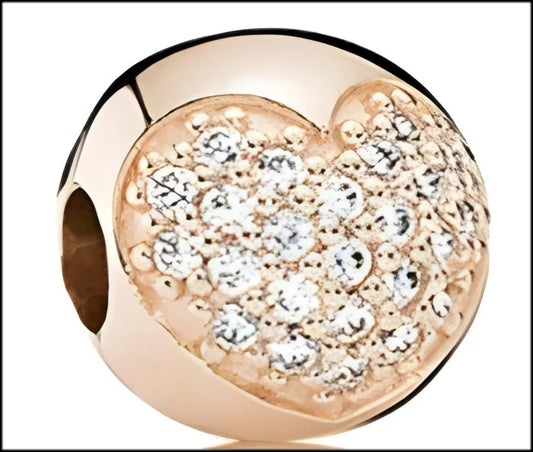 Onhand Best Seller Charm (s0651): Rose Gold Plated Clear Pave Heart Clip