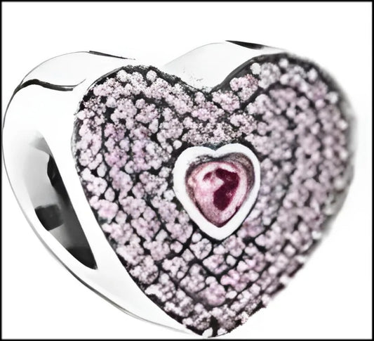 Onhand Best Seller Charm (s0654): Silver Heart With Pink Cz Charm