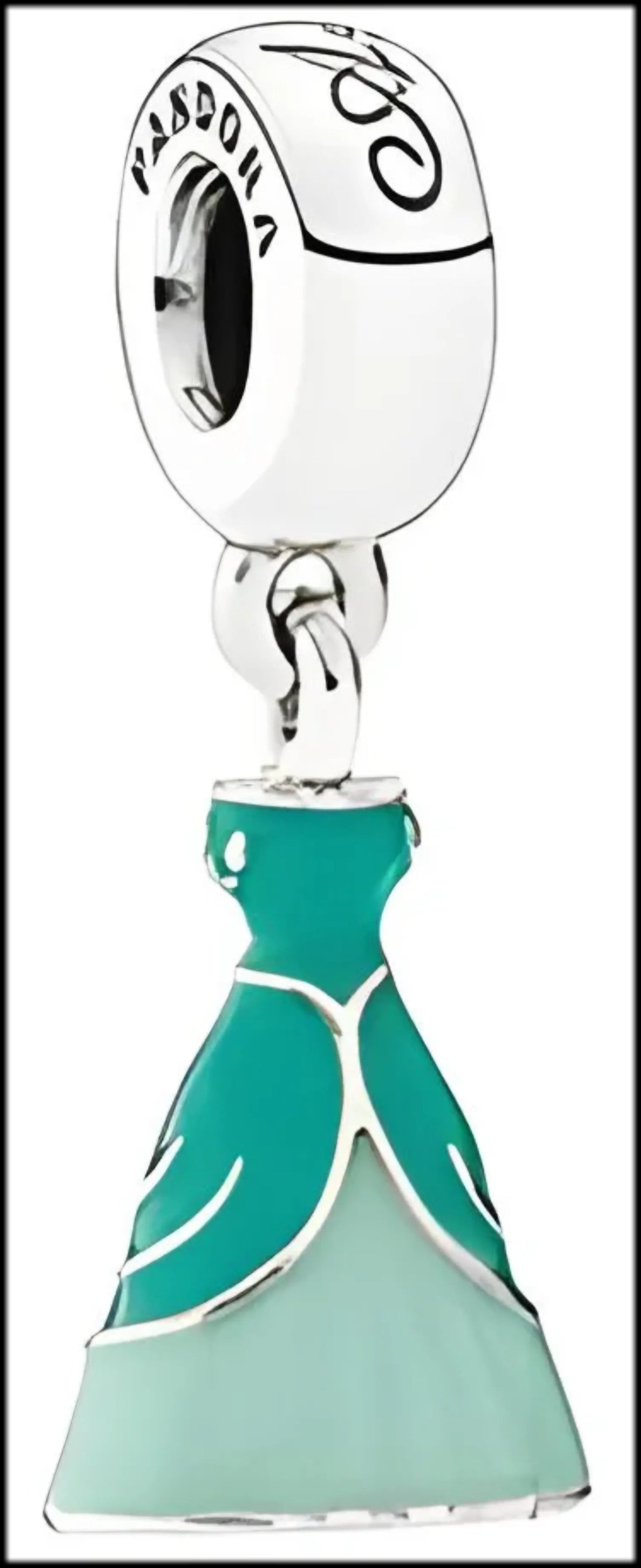 Onhand Best Seller Charm (s0664): Silver Disney Ariel Dress Dangle Charm With Green Enamel