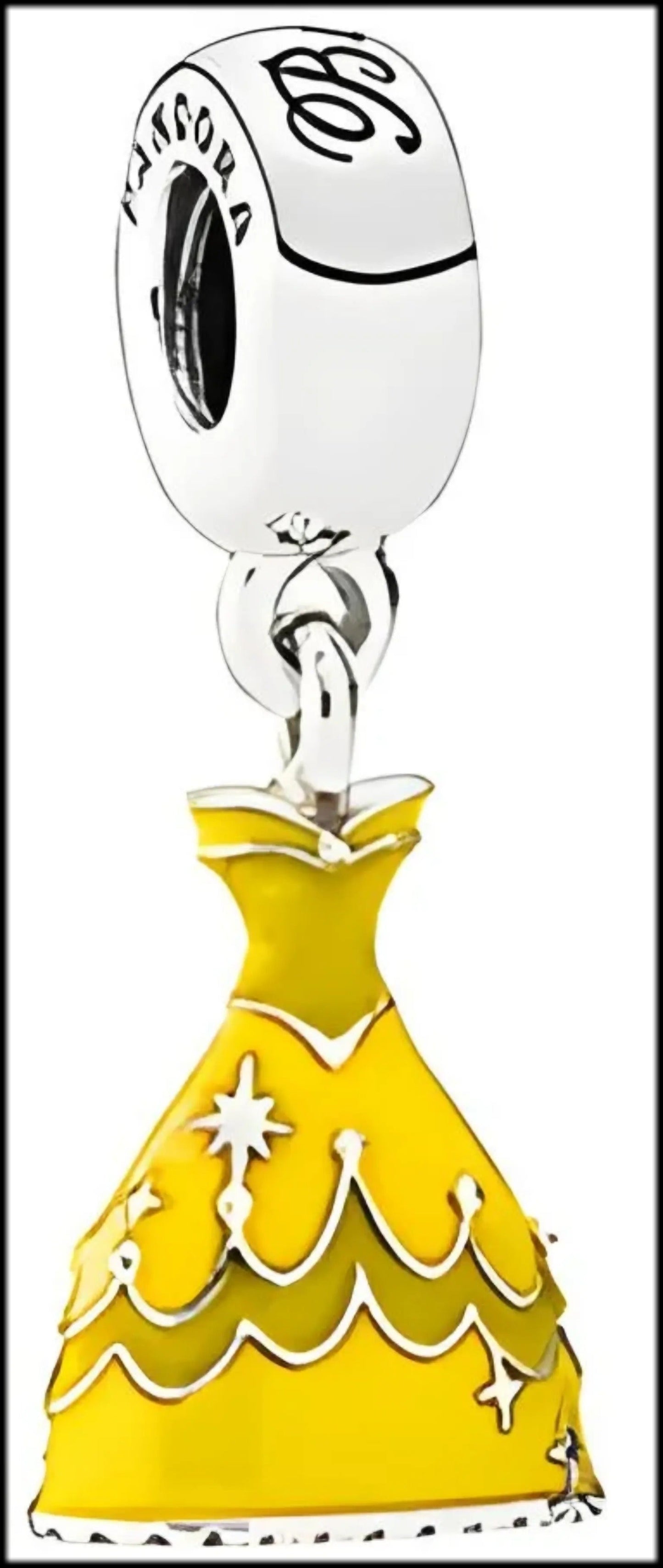 Onhand Best Seller Charm (s0665): Silver Disney Belle Dress Dangle Charm With Yellow Enamel