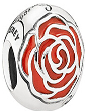 Onhand Best Seller Charm (s0683): Silver Disney Belle Enchanted Rose Silver Charm With Red Enamel