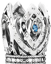 Onhand Best Seller Charm (s0686): Silver Disney Elsa Crown Openwork Charm With Blue Cz