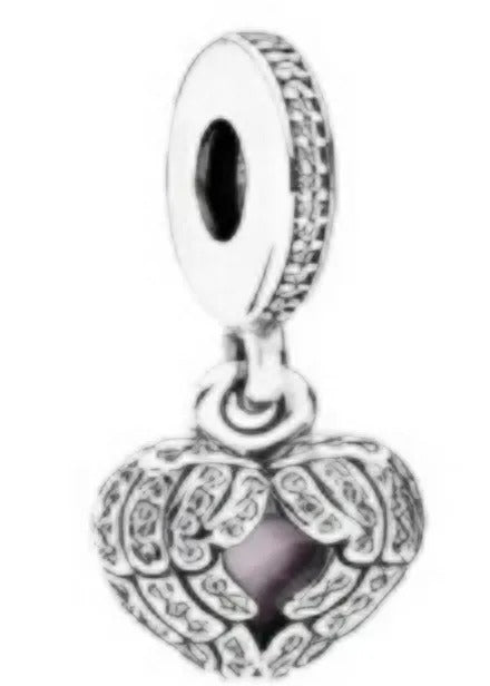 Onhand Best Seller Charm (s0837): Silver Angel Wings With Clear Cz And Pink Enamel