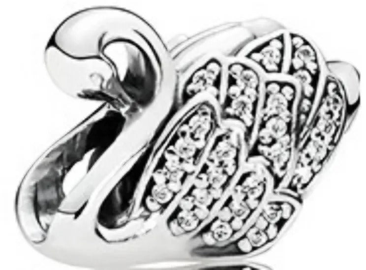 Onhand Best Seller Charm (s0838): Silver Swan Charm With Clear Cz