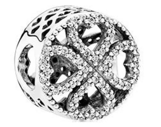 Onhand Best Seller Charm (s0889): Silver Petals Of Love With Clear Cz Charm