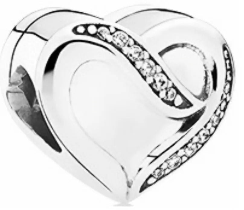 Onhand Best Seller Charm (s0891): Silver Ribbon Of Love With Clear Cz Charm