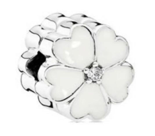 Onhand Best Seller Charm (s0925): Silver White Primrose Clip