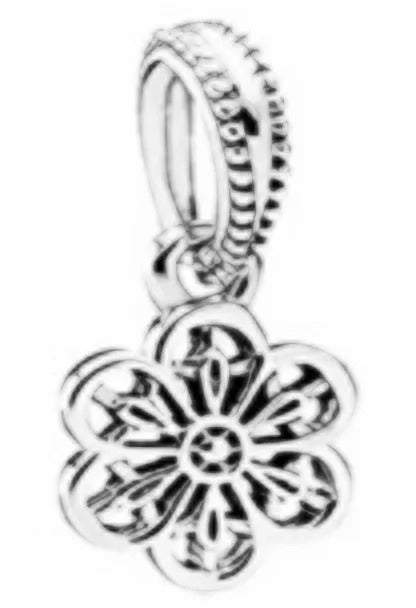 Onhand Best Seller Charm (s0935): Silver Floral Daisy Lace Dangle