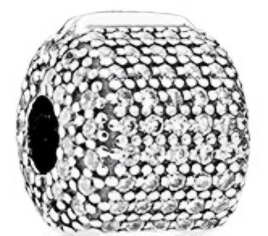 Onhand Best Seller Charm (s0967): Silver Pave Barrel With Clear Cz Clip
