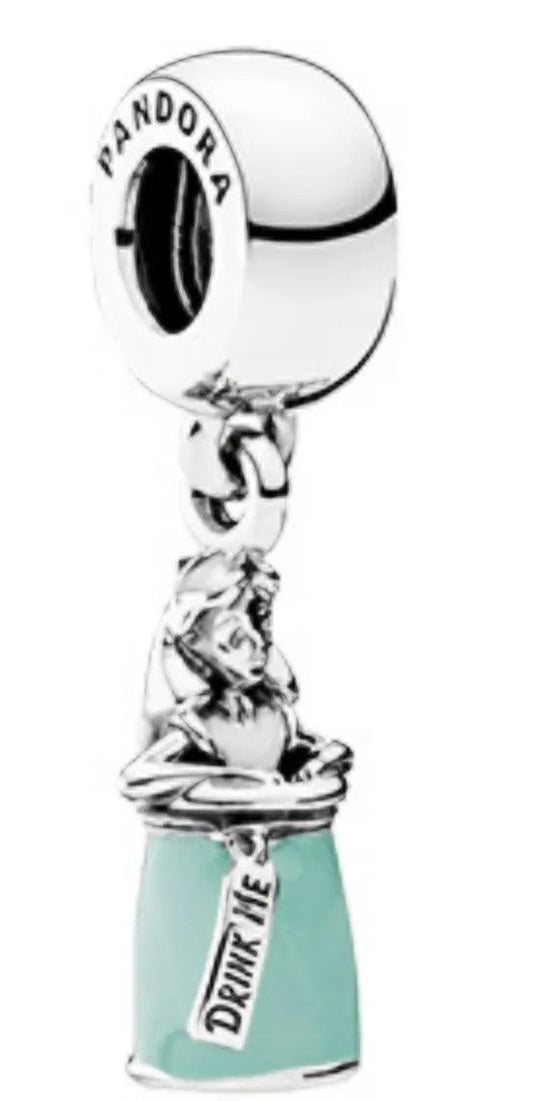 Onhand Best Seller Charm (s0968): Silver Disney Alice'S Magic Potion White& Mint Enamel Charm