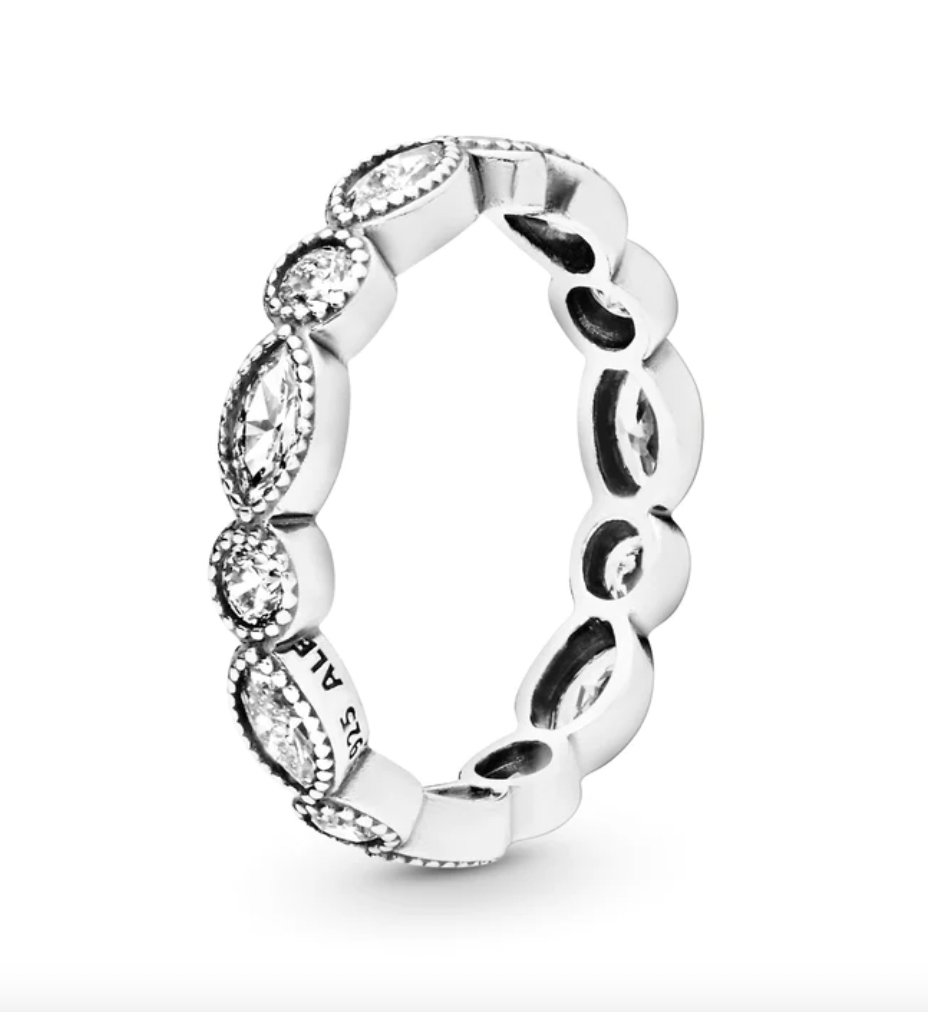 Onhand Best Seller Ring (R669-B): Silver Round and Oval Eternity Ring with Clear Cz Size 54mm