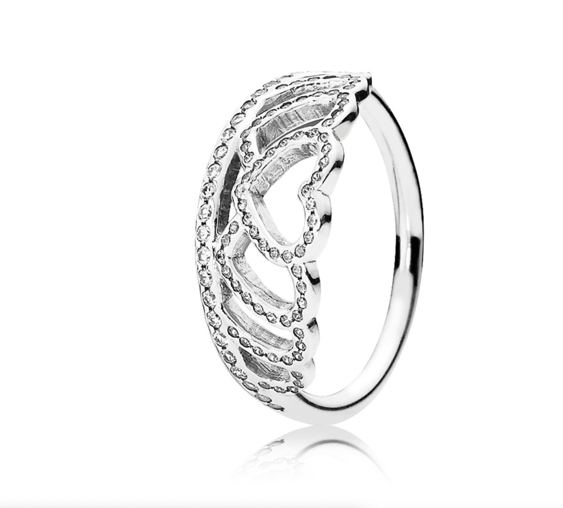 Onhand Best Seller (R779-7): Silver Heart Tiara with Clear Cz Ring size 6