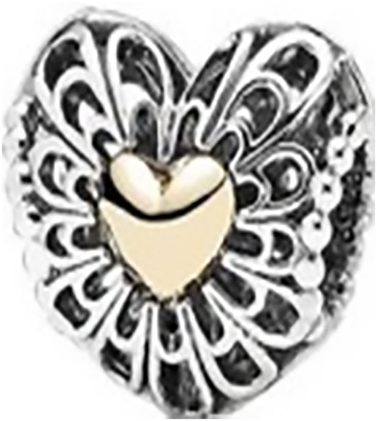 Onhand Best Seller Charm (G33): Silver&14k Real Gold Vintage Heart Charm