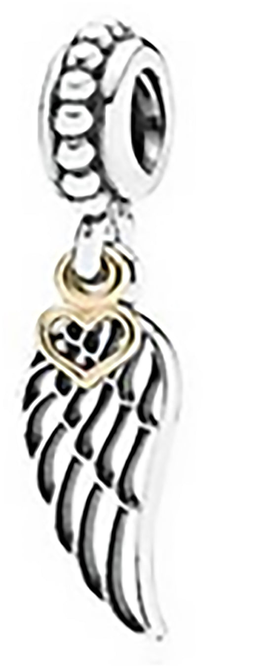 Onhand Best Seller Charm (G36): Angel Wing Silver Dangle with 14k Heart