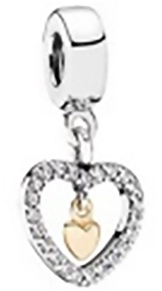 Onhand Best Seller Charm (G55): Silver and 14k gold Forever in my heart Charm
