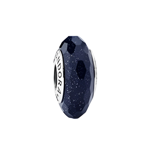Onhand Best Seller Charm (m1007-B-B): Abstract Faceted With Aventurescent Midnight Blue Murano