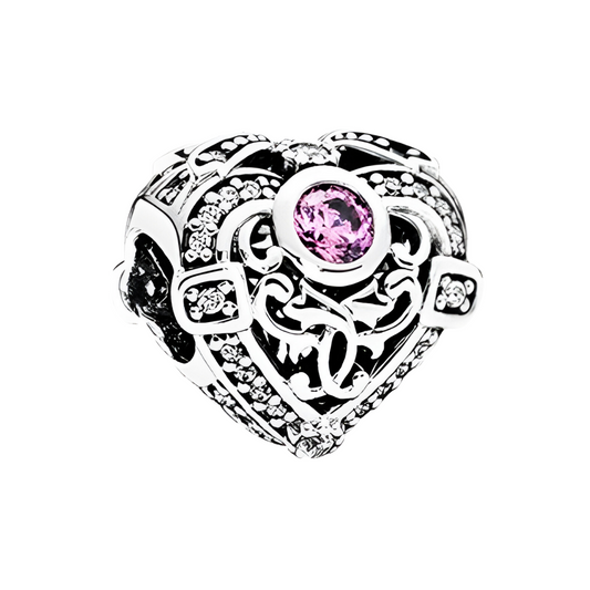 Onhand Best Seller Charm (s1032-B-B): Silver Opulent Heart, Orchid & Clear Cz