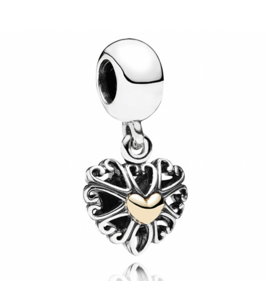 Onhand Best Seller Charm (s476-B): Heart Details With Gold Heart