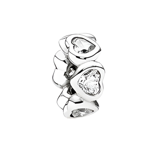 Onhand Best Seller Charm (s587-B-B): Silver Fancy Clear Sparkling Hearts Spacer