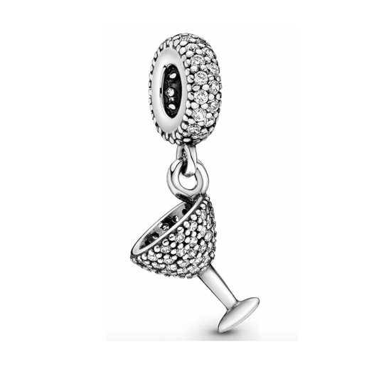Onhand Best Seller Charm (s738-B-B): Silver Cocktail Glass Dangle With Clear Cz Girly