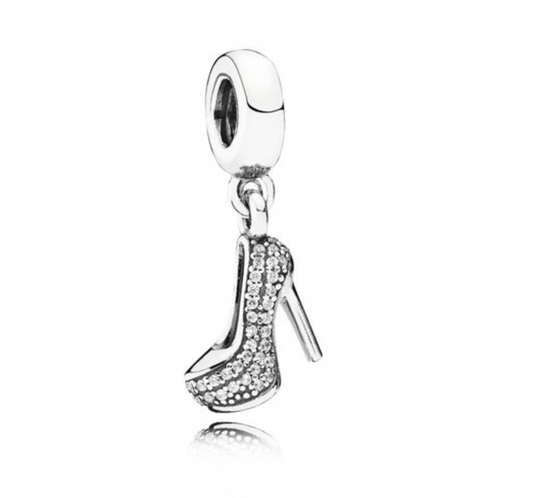 Onhand Best Seller Charm (s0755): Silver Stiletto Dangle With Clear Cz Girly