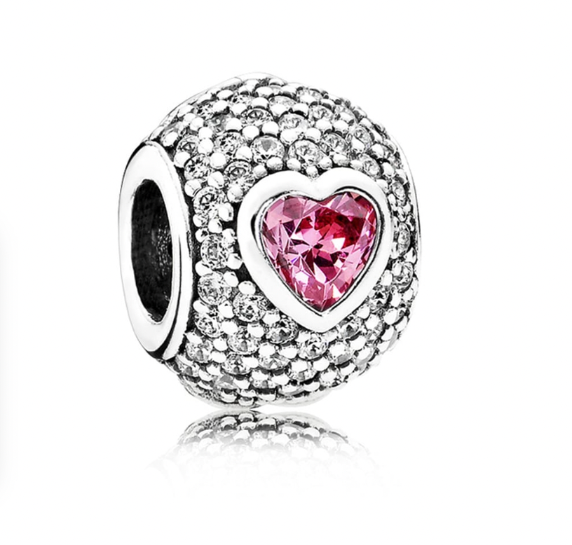 Onhand Best Seller Charm (s894-B): Silver Clear Cz And Fancy Pink Cz Charm